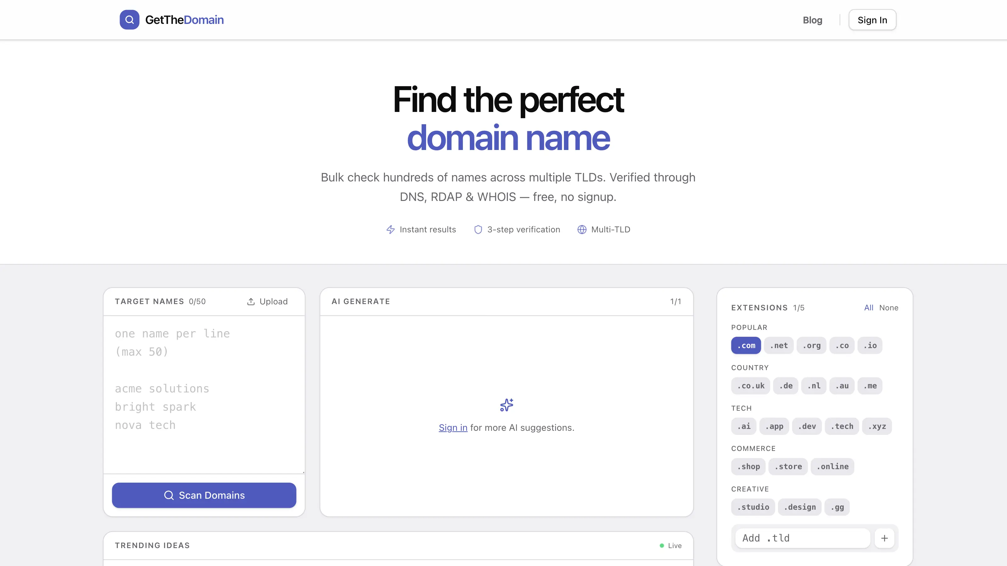 getthedomain.app landing page screenshot